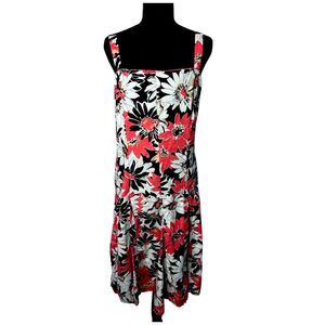 Womens Vintage Multicolor Pink Floral A-Line Sundress Sz 16 Easter Spring Cotton